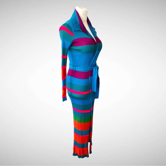 ETRO KNIT MULTICOLOR MAXI BELTED CARDI-COAT SWEATER SIZE 38 - Picture 5 of 16